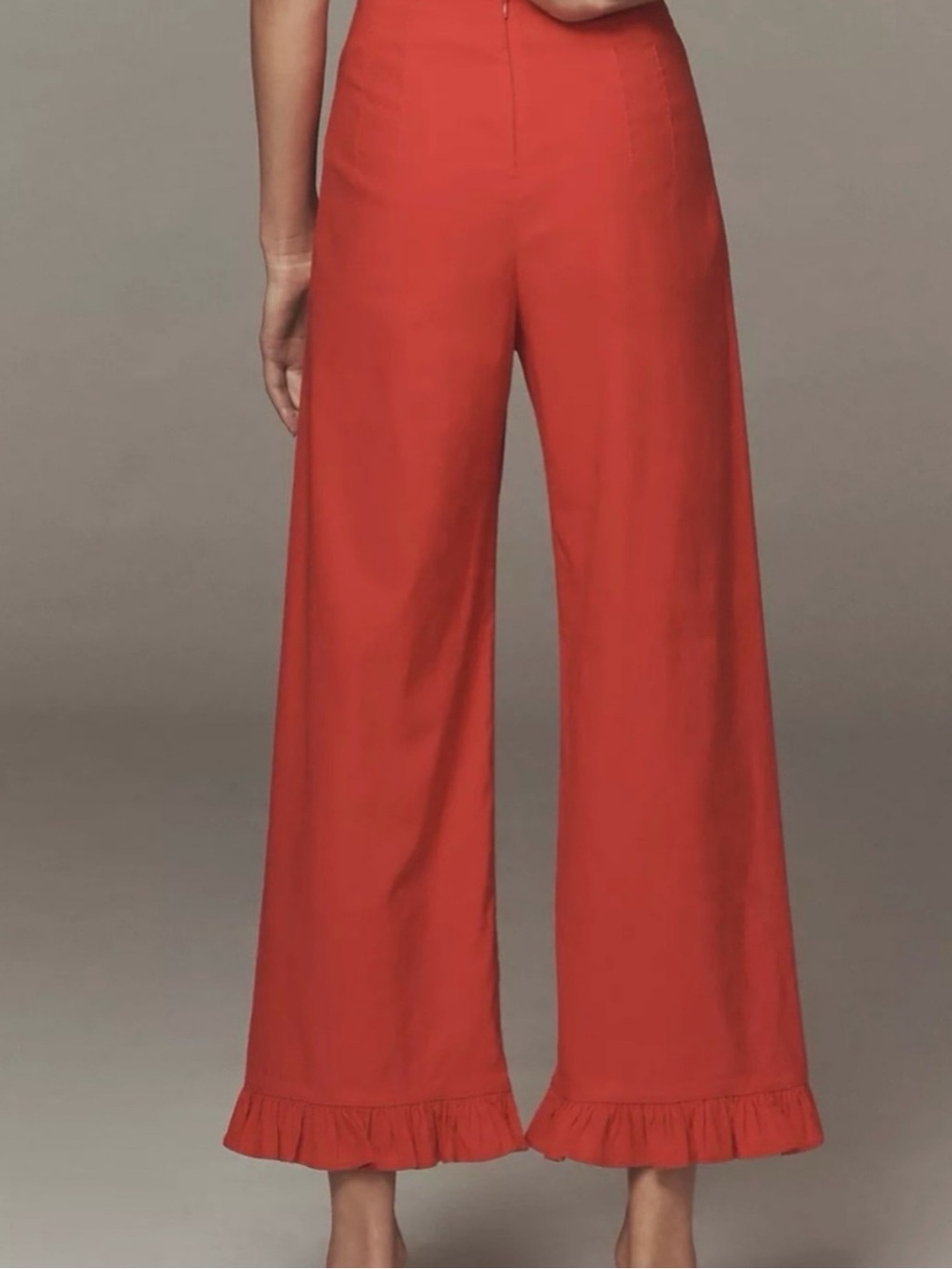 Anthropologie Maeve The Colette Ruffle Hem Wide Leg Crop Pants Red Size 32